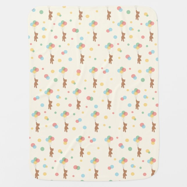 Teddy Balloons Baby Blanket (Front)