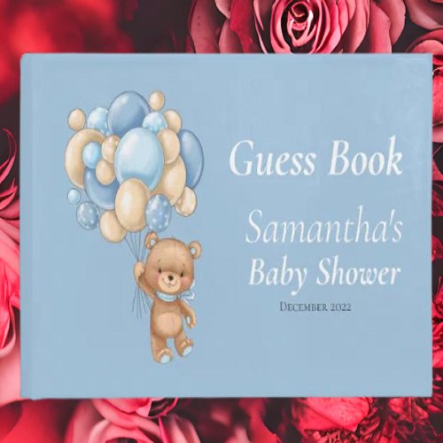 Teddy Balloons Baby Shower Boy Guest Book
