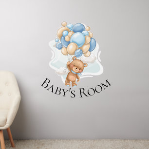 Teddy Balloons Blue Baby's Room   Wall Decal