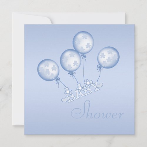Teddy Balloons  Stork on Back Baby Boy Shower Invitation
