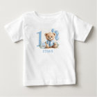 Teddy Bear 1st Birthday Blue Beige Baby T-shirt
