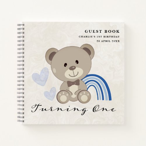 Teddy Bear 1st Birthday Blue Guestbook Notebook