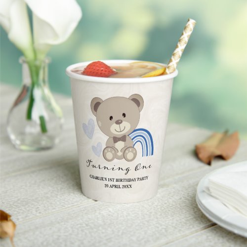 Teddy Bear 1st Birthday Blue Paper Cups