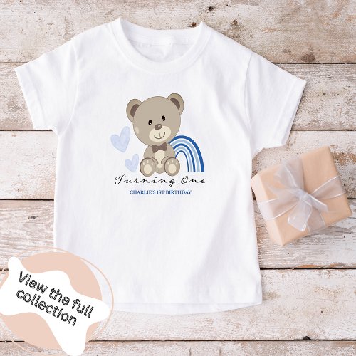 Teddy Bear 1st Birthday Blue Toddler T_shirt