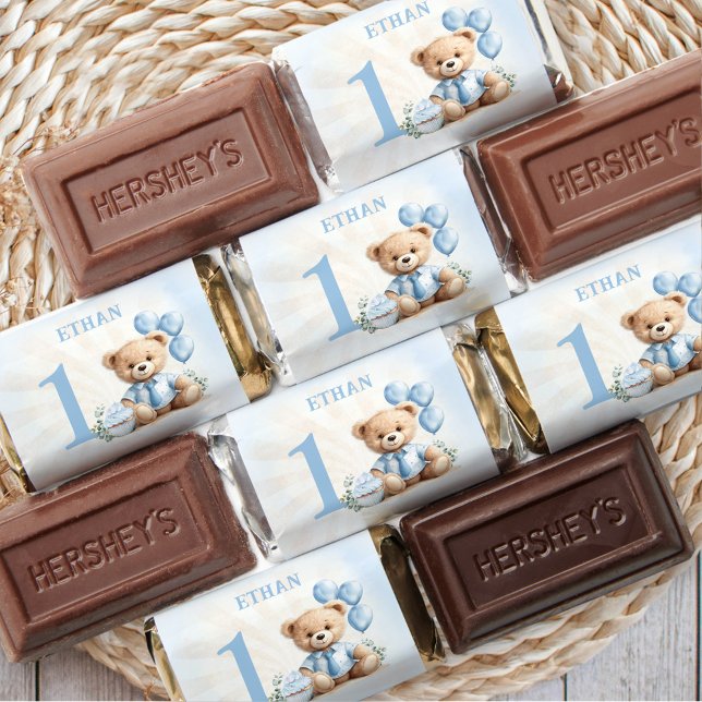 Teddy Bear 1st Birthday Boy Blue Beige Hershey's Miniatures (Teddy Bear 1st Birthday Boy Blue Beige Hershey's Miniatures)