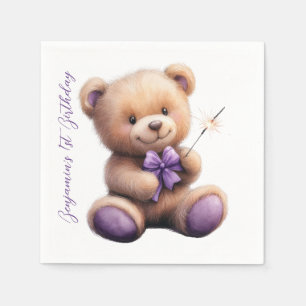 Teddy Bear 1st Birthday Colorful Balloons Napkins