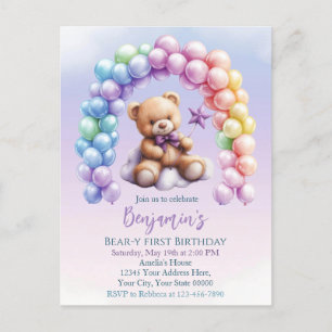 Teddy Bear 1st Birthday Colorful Balloons Postcard
