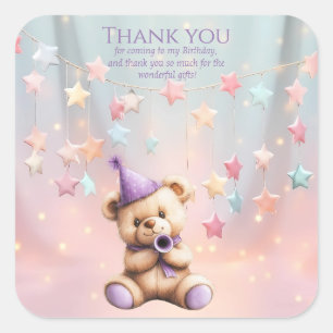 Teddy Bear 1st Birthday Colorful Balloons Square Sticker
