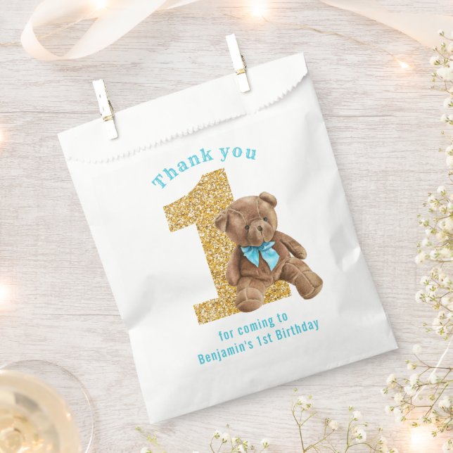 Teddy Bear 1st Birthday Favor Bag (Clipped)