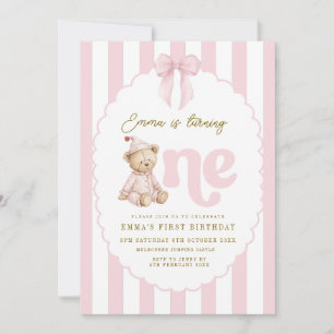 Teddy Bear 1st Birthday Invitation Girl