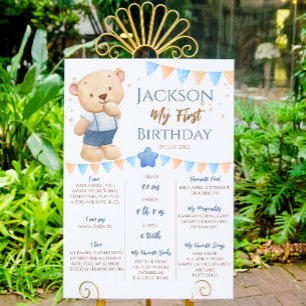 Teddy Bear 1st Birthday Milestone personalized Foam Board