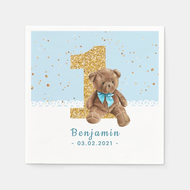Teddy Bear 1st Birthday Napkins (Front)