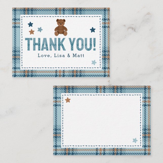 Teddy Bear 1st Birthday or Baby Shower Thank you Note Card (Front/Back)
