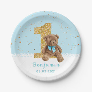Teddy Bear 1st Birthday Paper Plate