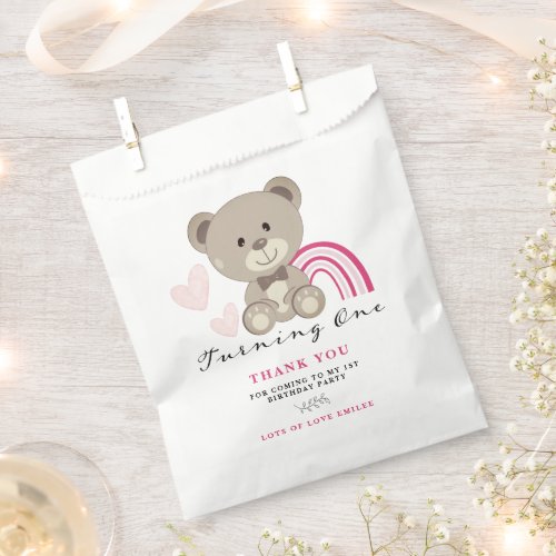 Teddy Bear 1st Birthday Pink Favor Bag