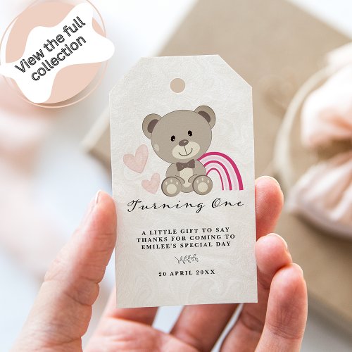 Teddy Bear 1st Birthday Pink Gift Tags
