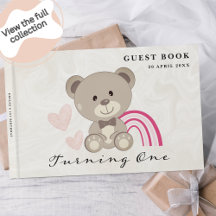 Teddy Bear 1st Birthday Pink Guest Book
