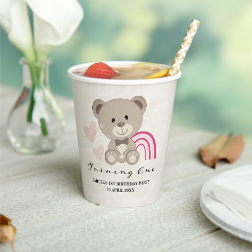Teddy Bear 1st Birthday Pink Paper Cups