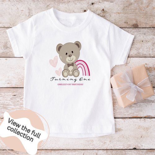 Teddy Bear 1st Birthday Pink Toddler T_shirt