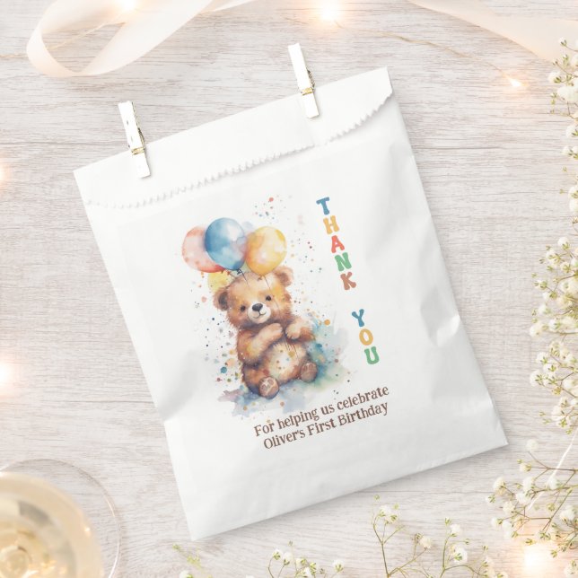Teddy Bear 1st Birthday Thank You Favor Bag (Clipped)