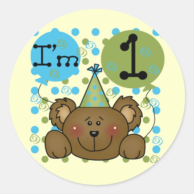 Teddy Bear 1st Birthday Tshirts and Gifts Classic Round Sticker (Front)