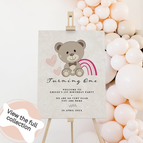 Teddy Bear 1st Birthday Welcome Sign Pink