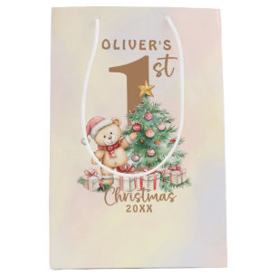Teddy Bear 1st Christmas with Tree and Gifts Medium Gift Bag