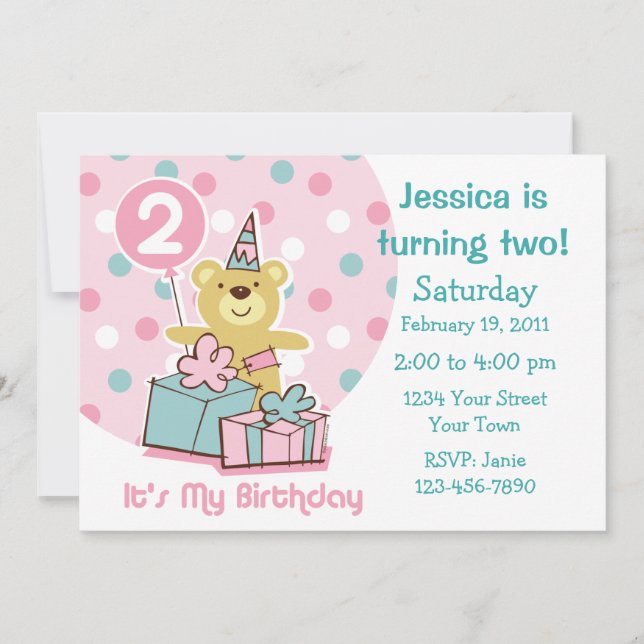 Teddy Bear 2nd Birthday Invitation (Front)