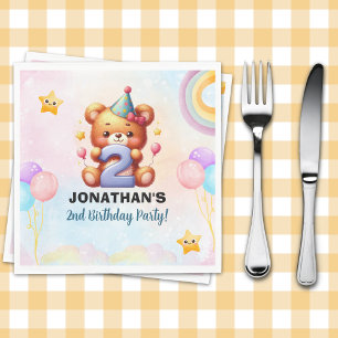 Teddy Bear 2nd Birthday Party Napkins Watercolor