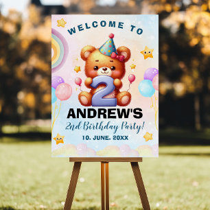 Teddy Bear 2nd Birthday Party   Watercolor Rainbow Foam Board