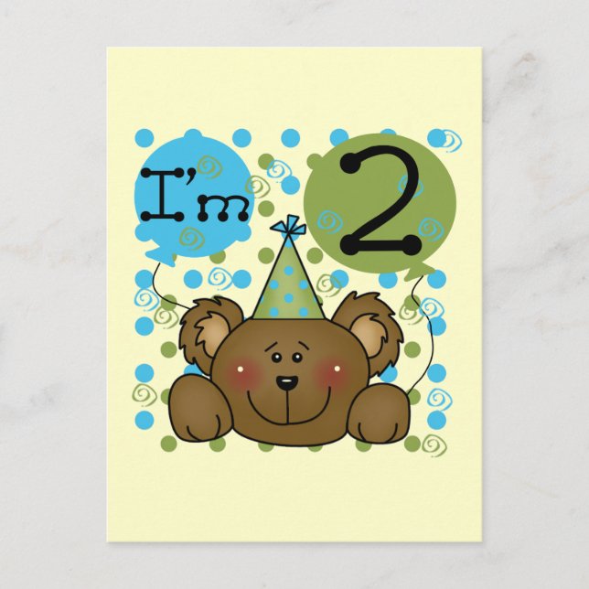 Teddy Bear 2nd Birthday Tshirts and Gifts Postcard (Front)