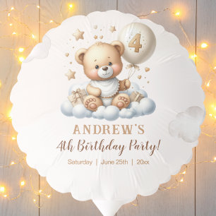 Teddy Bear 4th Birthday Party Celebration Balloon