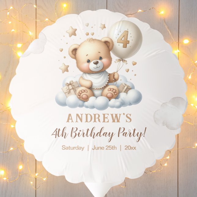 Teddy Bear 4th Birthday Party Celebration Balloon (Creator Uploaded)