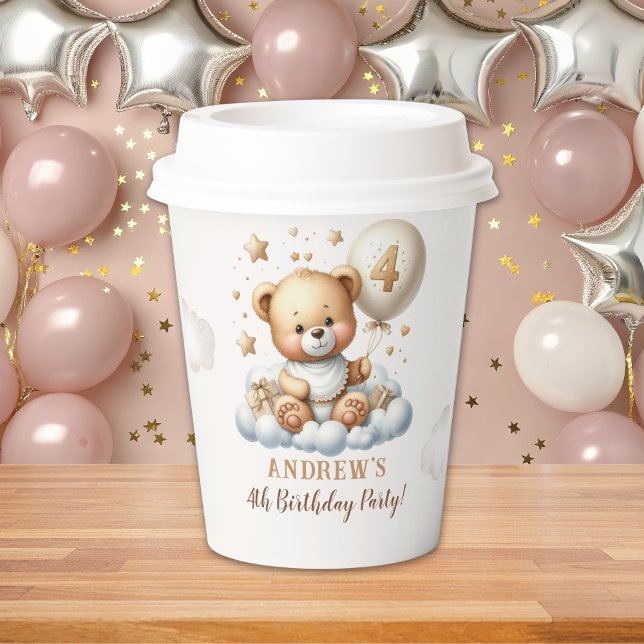 Teddy Bear 4th Birthday Party with Bear theme Paper Cups (Creator Uploaded)