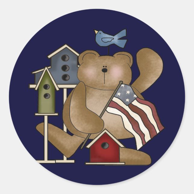 Teddy Bear 4th of July Classic Round Sticker (Front)