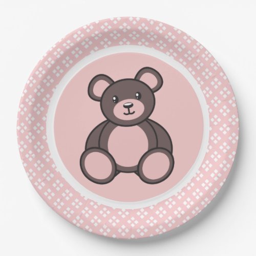 Teddy Bear 9 Party Plate in Pink