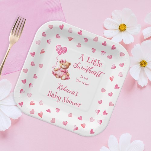 Teddy Bear A Little Sweetheart Girl Baby Shower Paper Plates