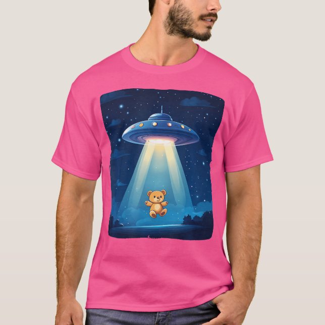 Teddy Bear Abducted By Ufo For An Intergalactic Cu T-Shirt (Front)