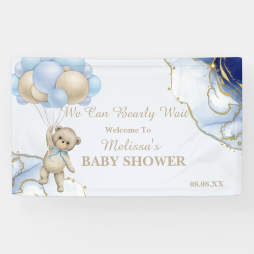 Teddy Bear Abstract Blue Gold Balloon Welcome  Banner