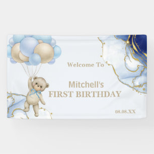 Teddy Bear Abstract Blue Gold Balloon Welcome Banner