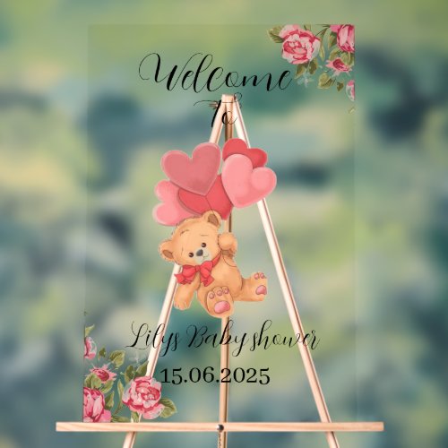 Teddy bear acrylic Baby shower sign 