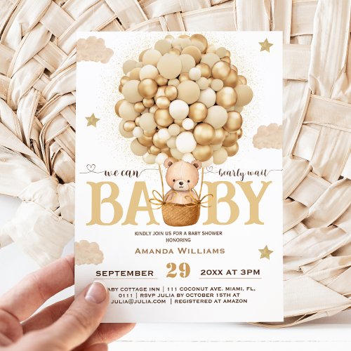Teddy Bear Adventure Basket Balloons Baby Shower Invitation