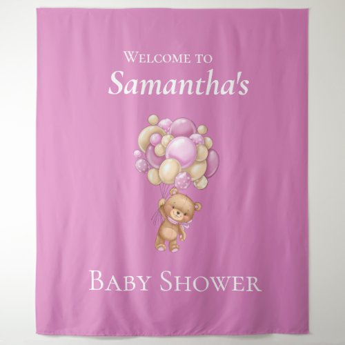 Teddy Bear  Adventure Pink Balloons  Baby Shower   Tapestry