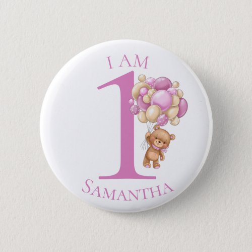 Teddy Bear  Adventure  PINK BIRTHDAY NUMBER 1 Button