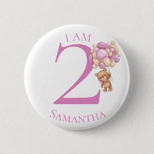 Teddy Bear Adventure PINK BIRTHDAY NUMBER 2 Button