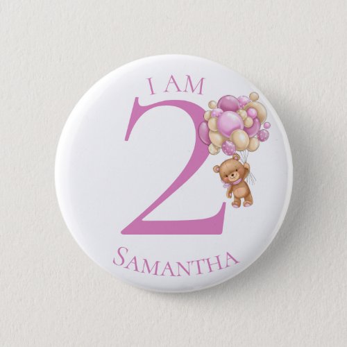 Teddy Bear  Adventure  PINK BIRTHDAY NUMBER 2 Button