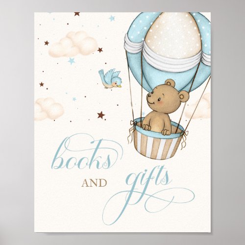 Teddy Bear Air Balloon  Baby Shower books  Gift Poster