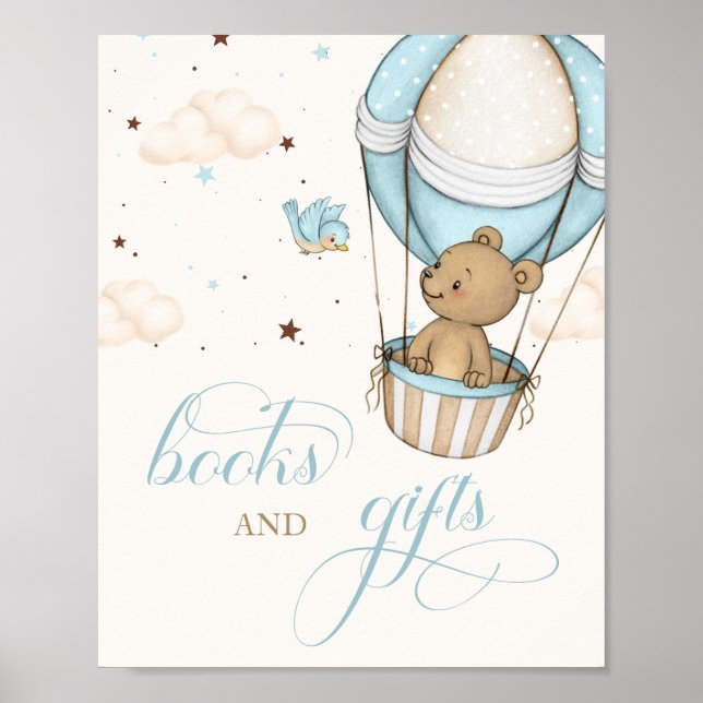 Teddy Bear Air Balloon  Baby Shower books & Gift Poster (Front)