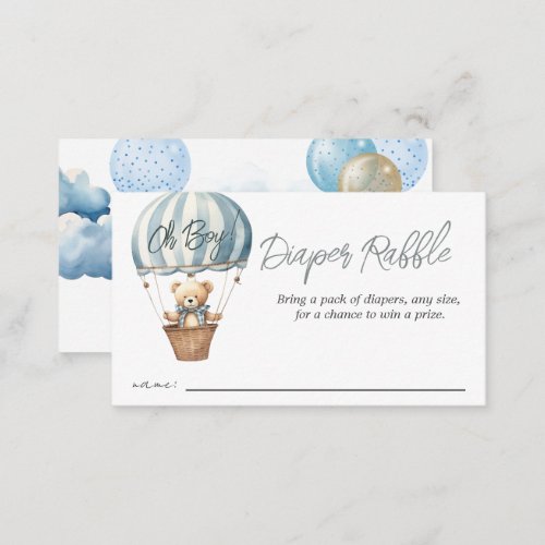 Teddy Bear Air Balloon Baby Shower Diaper Raffle Enclosure Card