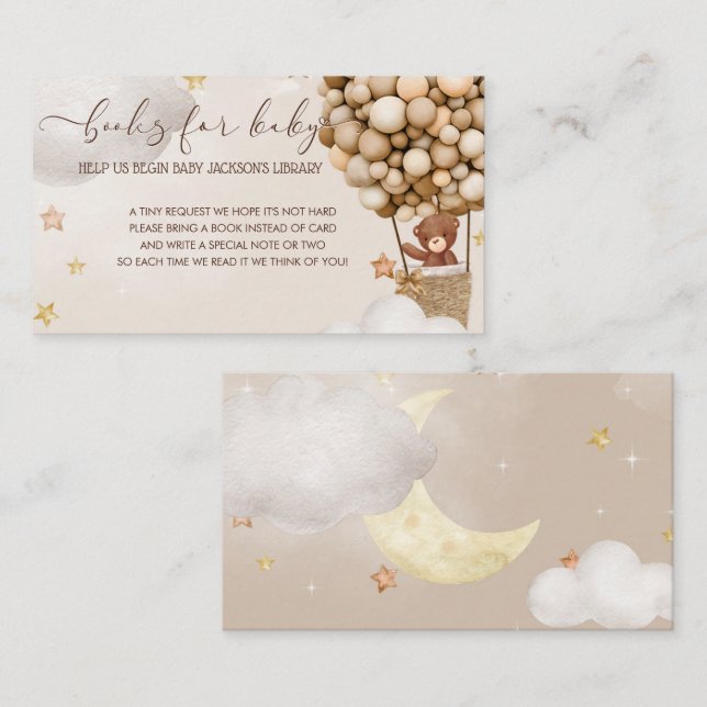 Teddy Bear Air Balloon Books for Baby Request Encl Enclosure Card (Front/Back)